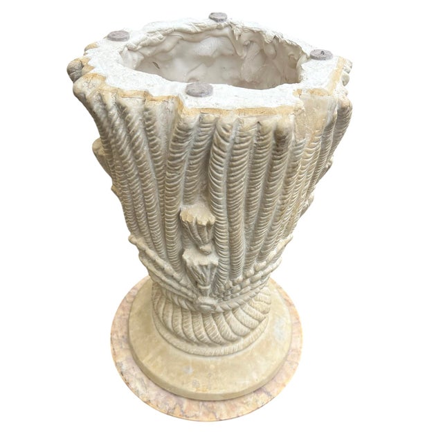 Mid Century Marble Top Cerused Cast Plaster Tassell End Table For Sale In Miami - Image 6 of 6