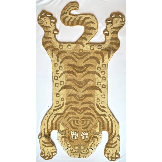 Persian Tiger Hunting Shape Persian Rug in Khaki Tufted Wool For Sale - Image 3 of 5