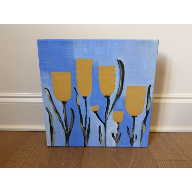 Textile Rare, Modern Abstract Folk Art Triptych Acrylic Paintings on Canvas, “Spring Pop,”Signed, Dated For Sale - Image 7 of 10