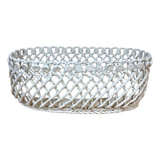 Italian Creamware, in White Rope-Twist Oval Centerpiece Basket, Mid-20th Century For Sale