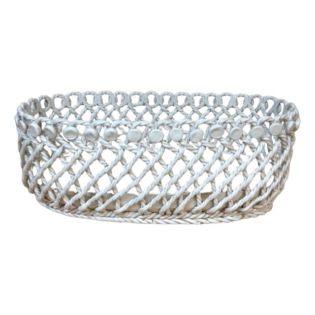 Italian Creamware, in White Rope-Twist Oval Centerpiece Basket, Mid-20th Century For Sale