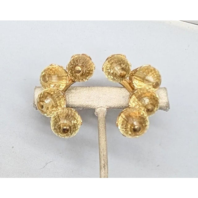 Vintage 1950s Signed Napier Yellow Disco Ball Clip Earrings-2 Pieces For Sale In Philadelphia - Image 6 of 12
