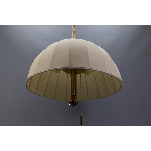 Large Brass and Fabric Lampshade Five-Light Adjustable Height Pendant Lamp, 1980s For Sale - Image 4 of 18
