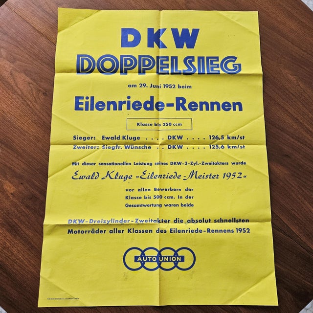 1950s DKW Motorcycles Double Victory Poster, 1952 For Sale - Image 5 of 5