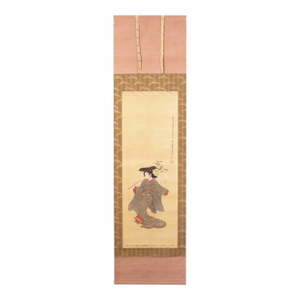 1910 Meiji Era Japanese Painted Ukiyo-E Style Scroll of a Beautiful Woman by Keimei