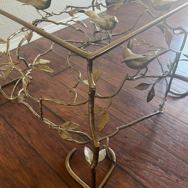 1970s 1970s Vintage Italian Brass Organic Tree & Bird Square Cocktail Table For Sale - Image 5 of 9