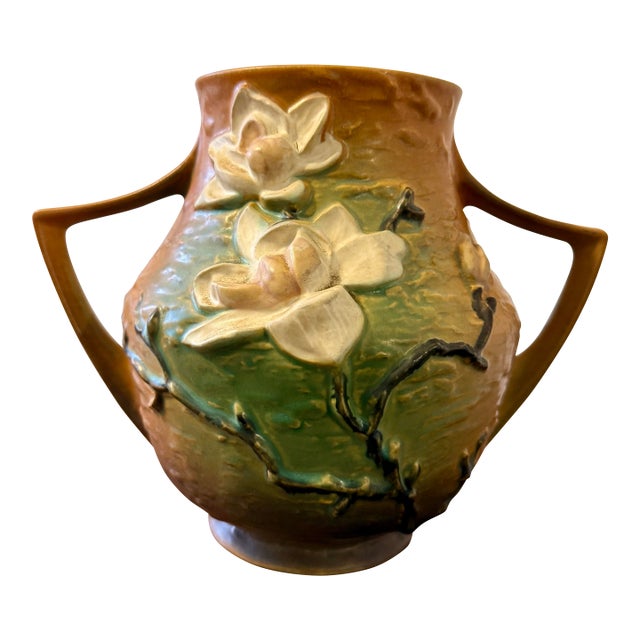 Mid 20th Century Roseville Magnolia Terra Cotta Vase For Sale