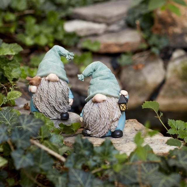 Stone Garden Gnome Figurine with Bird and Lantern Accent (Set of 4) For Sale In Chicago - Image 6 of 6