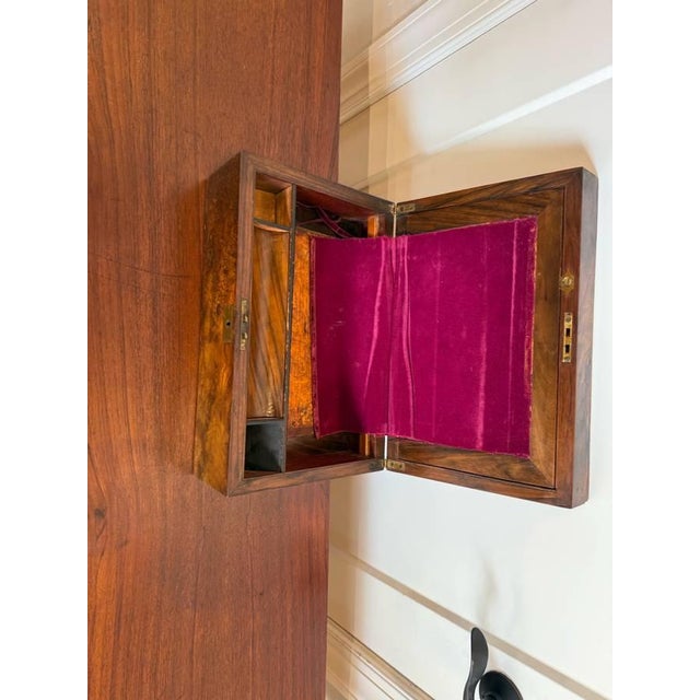 Victorian Early 20th Century Antique Victorian Style Burr Walnut Brass Writing Box For Sale - Image 3 of 16