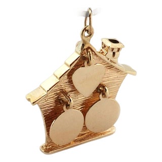 Mid 20th Century Dangling 14k Yellow Gold House Charm Pendant For Sale