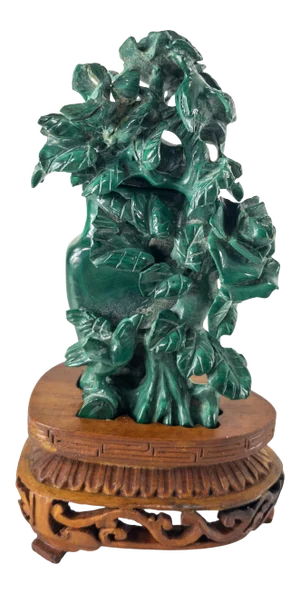 Late 20th Century Chinese Carved Malachite Stone Vase With Base