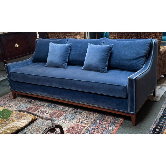 Wood Nathan Anthony Bespoke Slope Arm Sofa, Navy For Sale - Image 7 of 14