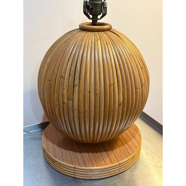 1960s Gabriella Crespi Style Rattan Globe Table Lamp For Sale - Image 5 of 5