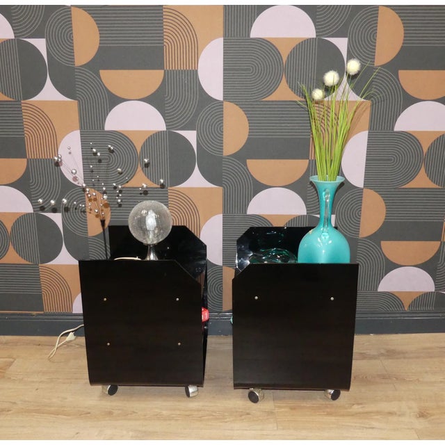 Modern Bedside Tables in Black Acrylic Glass, 1970s, Set of 2 For Sale - Image 3 of 18