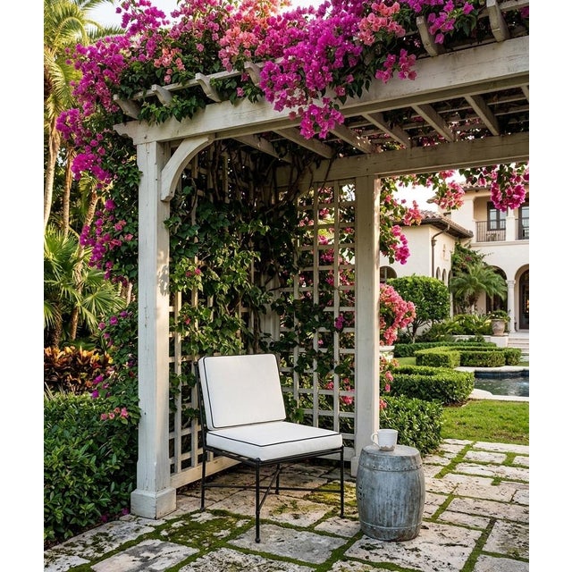 Metal Vintage Mid-Century Style Black Wrought Iron Outdoor Lounge Chair For Sale - Image 7 of 9