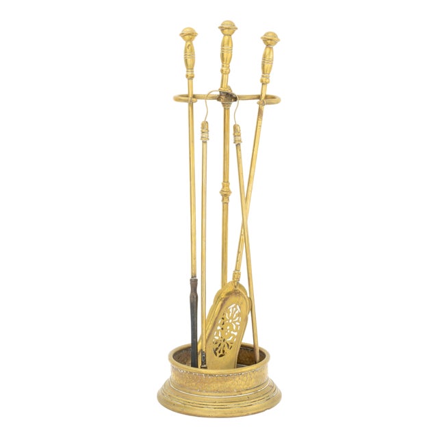 Vintage Brass Fireplace Tool Set, 4 Pcs. For Sale