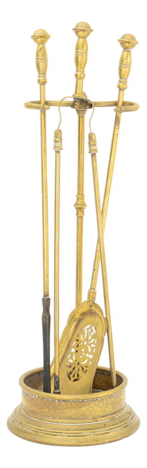 Vintage Brass Fireplace Tool Set, 4 Pcs.