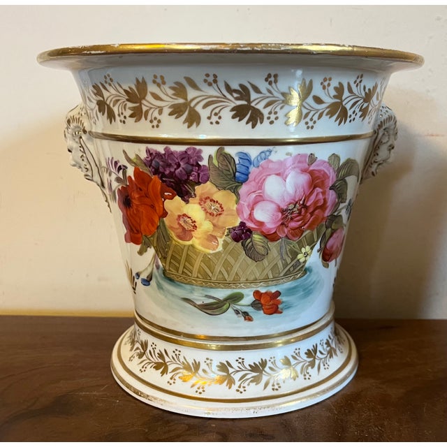 English Antique Early 19th Century English Porcelain Cachepot Flower Pots With Satyr Mask Handles Circa 1820 - A Pair For Sale - Image 3 of 18