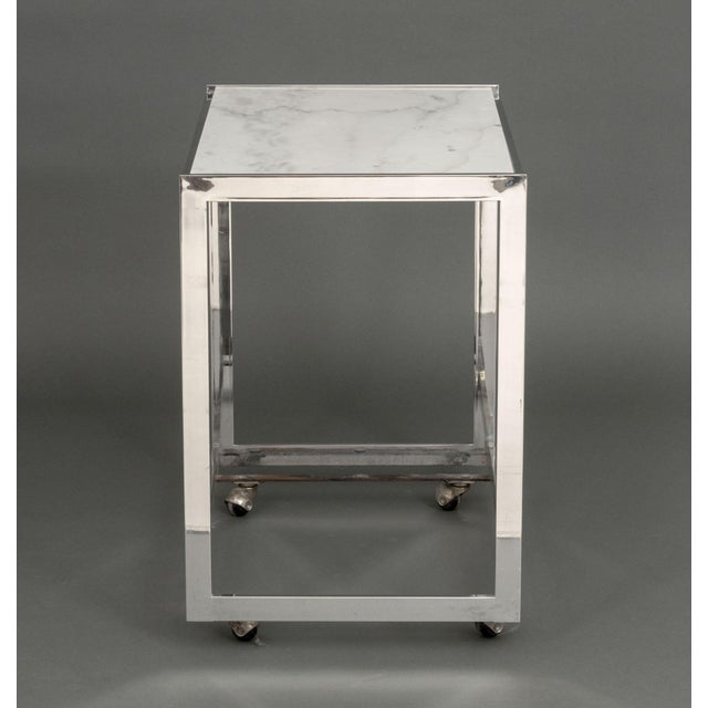 Modern Vintage Carrara Marble Top Chrome Side Table For Sale - Image 11 of 11