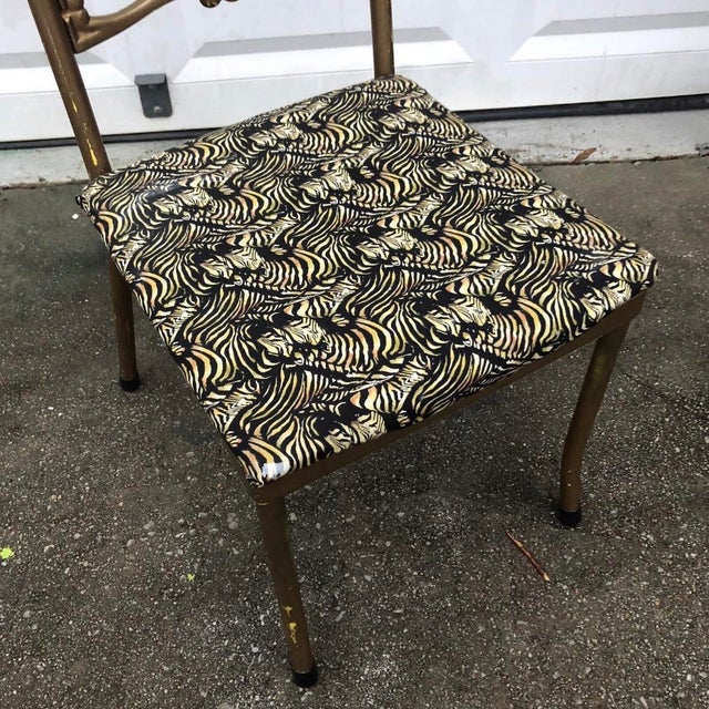 Italian 1970s Pair of Italian Gilded Gold Chairs With Zebra Print Cushions For Sale - Image 3 of 11