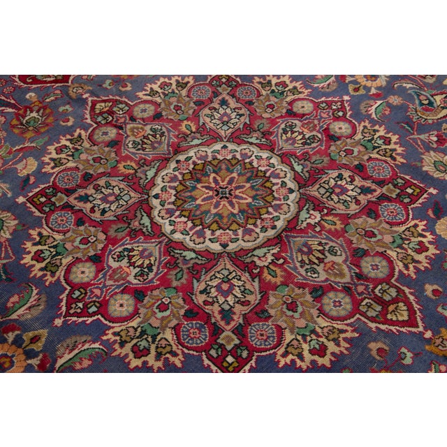 Blue 1960s Handmade Tabriz Wool Rug in Blue With Medallion Motif For Sale - Image 8 of 8