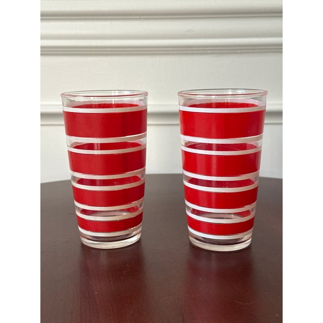 Hazel-Atlas Mid 20th Century Red and White Striped Drinking Glasses — Set of Four For Sale - Image 4 of 12