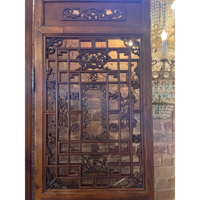 A stunning Asian 2-panel wooden room divider, Carved Figures Beautiful in person Gorgeous Hinges