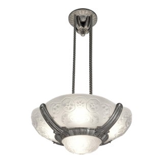 Petitot & Muller Freres French Art Deco Multi-Light Chandelier 1930s - Floral Glass For Sale