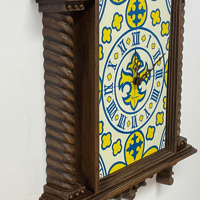 1980s Vintage Boho Chic Jacobean Syroco Burwood Wall Clock For Sale - Image 12 of 12