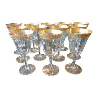 Gold Rim Wine Glasses - Set of 12 For Sale