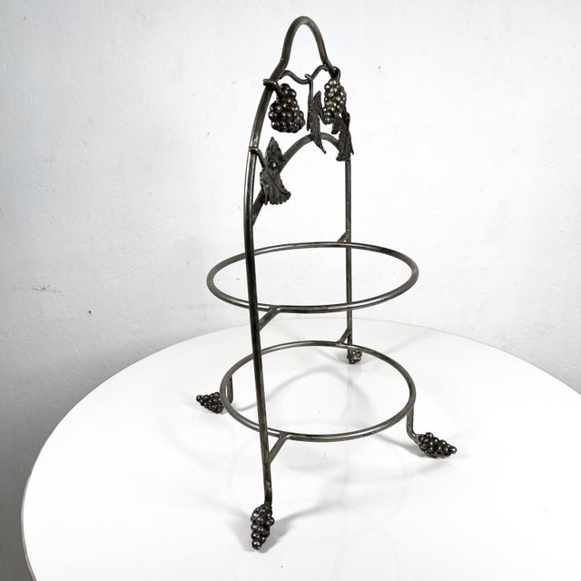 Mid-Century Modern Vintage Farmhouse Two-Tiered Metal Grape Serving Stand For Sale - Image 3 of 8