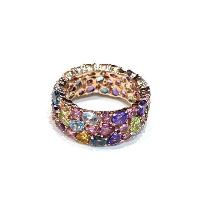 Gemstone Bochic "Capri" Multi Color Tourmalines & Amethyst Ring Set In 18K Gold & Silver For Sale - Image 7 of 7