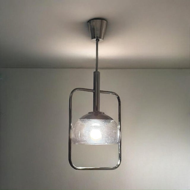 Large Italian Pendant Lamp in Chrome Metal and Acrylic Glass, 1970s For Sale - Image 6 of 11
