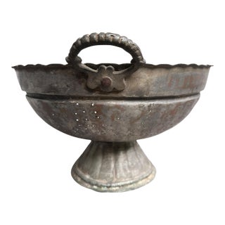19th Century Large Ottoman Tinned Copper Footed Colander - 12.5" W For Sale