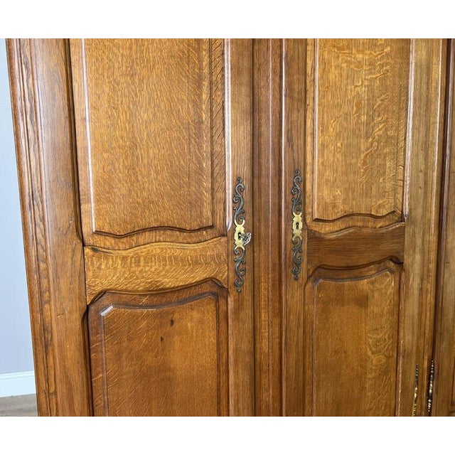 Vintage French Louis XVI Style Carved Oak 4-Door Wardrobe For Sale - Image 5 of 12