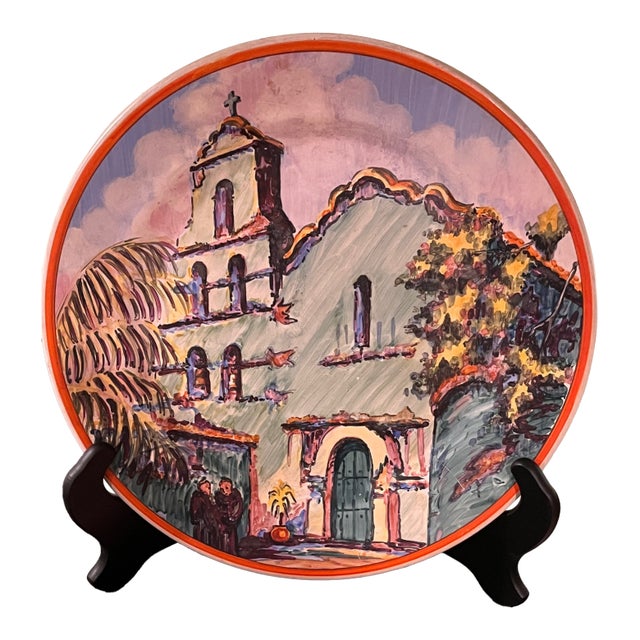 1930s Catalina Island Pottery San Diego De Alcala Mission Charger 13" Fm Graham For Sale