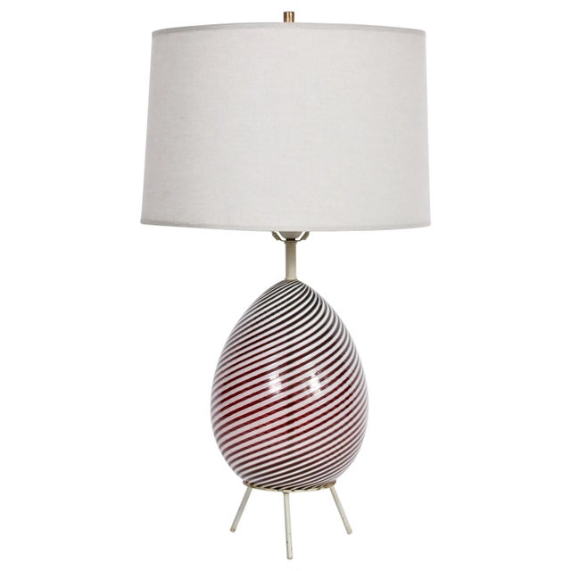 Dino Martens for Aureliano Toso Cranberry Swirl "Egg" Table Lamp on Tripod Base For Sale - Image 11 of 11