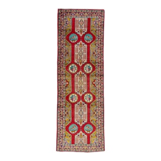 1960s Vintage Persian Heriz Red Handmade Medallion Wool Runner For Sale