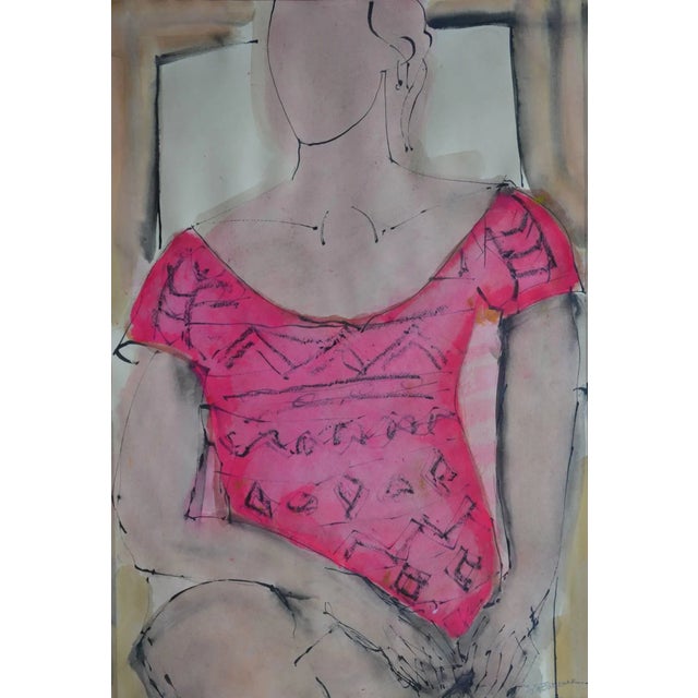 Contemporary Sarah-Jane, Pink' Contemporary Mixed Media Figurative Painting by John Emanuel 2015 For Sale - Image 3 of 3