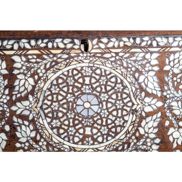 Rare large antique 19th century mother of pearl inlaid Arabian Middle Eastern blanket wedding dowry chest. Very fine...