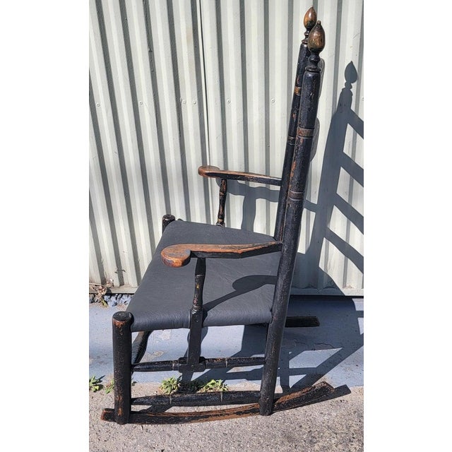 19Thc Early Original Black Painted Ladder Back Rocking Chair For Sale - Image 4 of 11