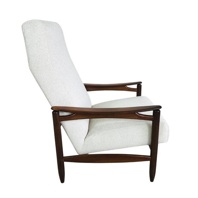 Dimensions: H 37.5” x W 25.5” x D 27.5” x SH 16.7” Vintage Danish high back lounge chair newly upholstered in off-white...