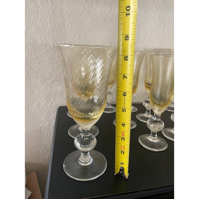 Vintage Italian Wine Glass Set of 12 Amber Swirl Golf Ball Stem Champagne Goblet For Sale - Image 12 of 14