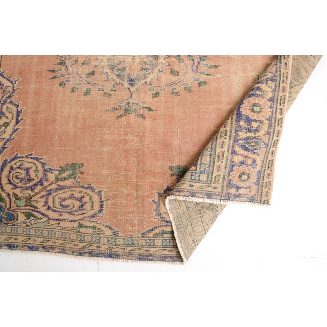 Peach Vintage Geometric Anatolian Wool Carpet For Sale - Image 8 of 10
