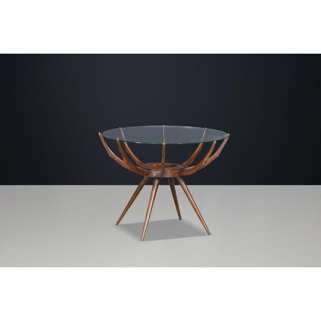 Gold Sculptural Walnut and Glass Spider Coffee Table from Carlo De Carli, Italy, 1950s For Sale - Image 8 of 13