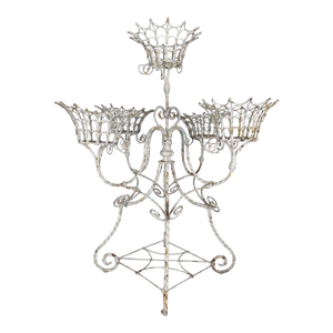 French Provincial Wrought Iron Planter, Distressed White Metal, 1930s