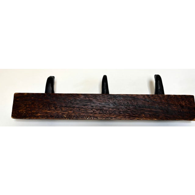 Hand-Carved Wooden Elephant Wall Coat Rack Triple Head Hooks Asian/African Style For Sale - Image 11 of 12