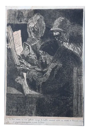Felicien Rops, Figurative Scene, Drypoint Engraving, 1800s
