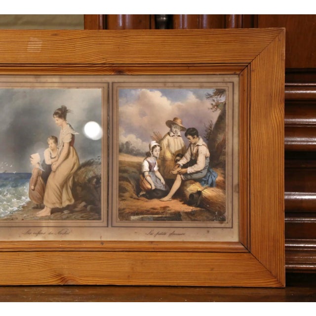 Mid 19th Century French Watercolor Pictures Under Glass in Pine Frame For Sale - Image 4 of 11