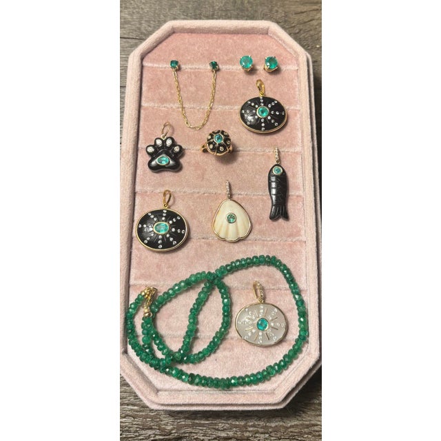 2020s Emerald Stud Earrings, 7mm Round With 14k Gold, A Pair For Sale - Image 5 of 9